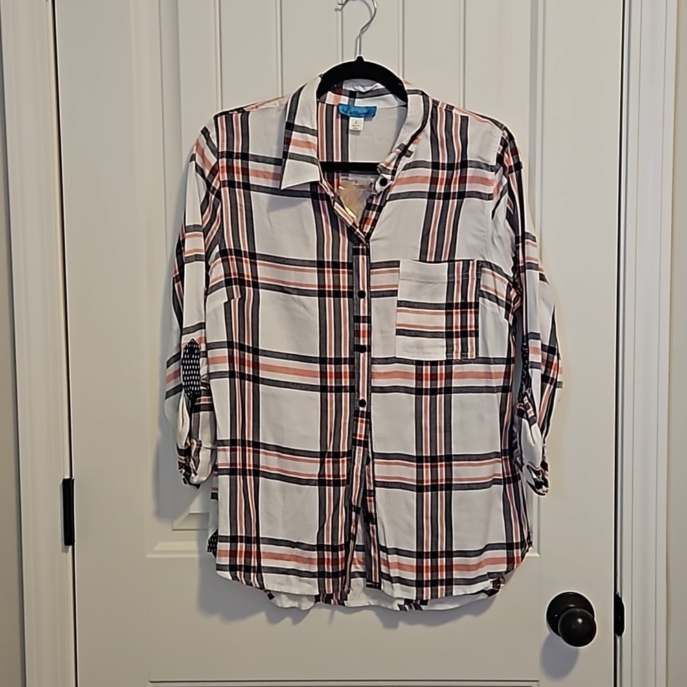 White Coral And Navy Women's Flannel Size L